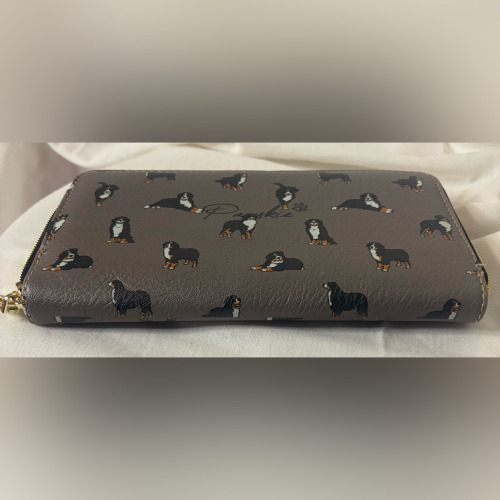 PAWSKIE Tan and Black Dog Design Zippered Wallet Clutch EUC Gold Hardware - Picture 5 of 11